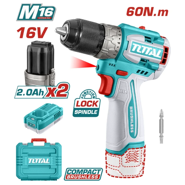 Total Li-ion Akülü Kömürsüz 16v Matkap 60 Nm Tork TDLI16682 ürün görseli 1