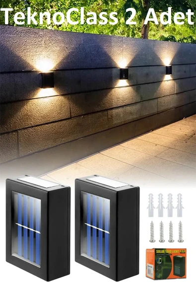Solar Çift Taraflı Duvar Lambası Güneş Enerjili Aydınlatma Dekorasyon Aplik Işık 2 Li (5224) ürün görseli 1