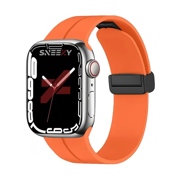 Apple Watch 42mm 44mm 45mm Seri 1 2 3 4 5 6 7 8 Se Uyumlu Coastal Manyetik Tokalı Silikon Kordon  Turuncu ürün görseli 1