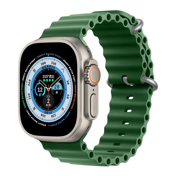 Apple Watch 49mm Ultra Seri Uyumlu Seaflex Ocean Silikon Kordon  Haki ürün görseli 1