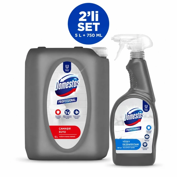 U-Pro Domestos Çamaşır Suyu 5 L + Hijyenik Yüzey Dezenfektan Sprey 750 ML ürün görseli 1