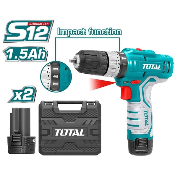 Total Çift Akülü Darbeli Vidalama Matkap 12 V Lİ-ON 1500 mAh TIDLI1232E ürün görseli 1