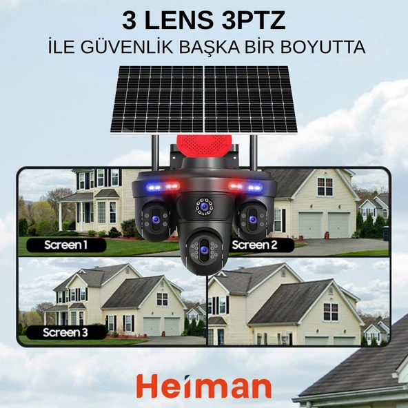 HM-878 3 LENS 3PTZ 4G SİM KARTLI 2 GÜNEŞ PANELLİ KAMERA ürün görseli 1