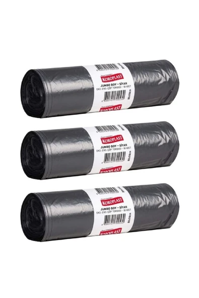 Koroplast Endüstriyel Jumbo Boy Çöp Poşeti Siyah 10 Lu 80 X 110 Cm X 3 Paket ürün görseli 1