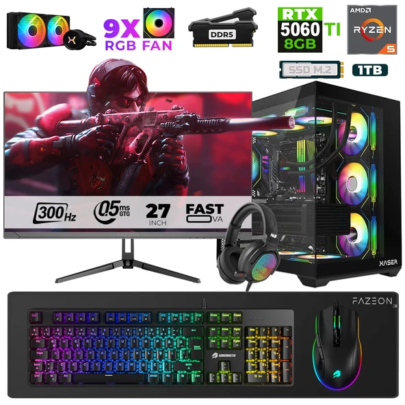 Xaser Star X310 Ryzen 5 7500F 32GB Ram 1TB M.2 NVMe SSD 8GB RTX5060Ti 27" 300Hz Oyuncu Bilgisayarı ürün görseli 1