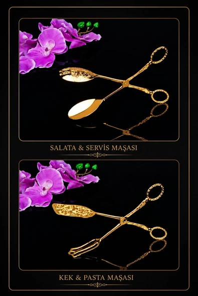 Kosova Gold İkili Servis Sunum Pasta Salata Makas Maşa Seti ürün görseli 1
