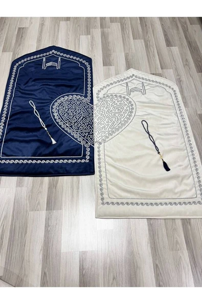 Kalpli Seccade Eşli Çift Seccade Tesbihli (LACİVERT-BEYAZ) ürün görseli 1