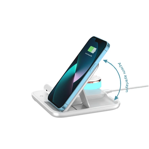 ScHitec 4in1 Kablosuz Wireless Hızlı Şarj Ünitesi 18.5W ve Gece Lambası Beyaz ürün görseli 1