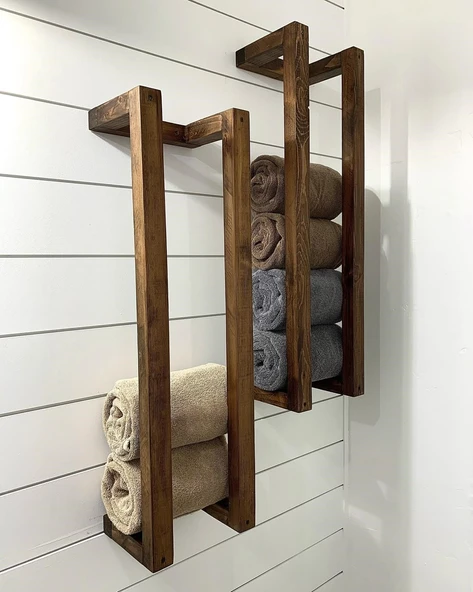 Nest WoodTr Doğal Masif BOYANMIŞ Ahşap Havluluk  Dekoratif Banyo Rafı  Banyo Havlu Düzenleyici 60x20cm (1 adet) ürün görseli 1