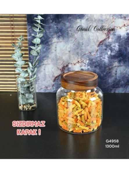 Gönül Mutfak Bambu Kapaklı Kavanoz Cam 13x13 cm ürün görseli 1