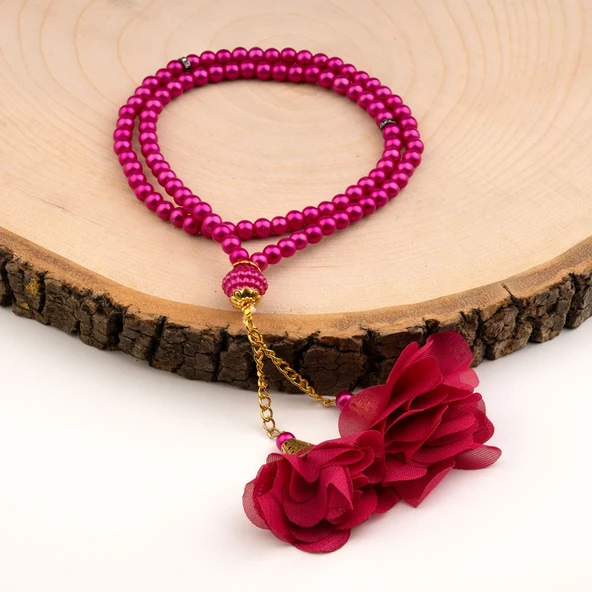 Gül Püsküllü Tesbih Fuşya Pembe (99lu - 6mm) ürün görseli 1