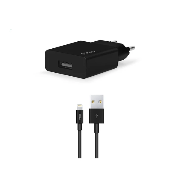Ttec Smart Fast Charger 2.1A Apple Uyumlu Seyahat Şarj Aleti + UsbA to Lightning Kablolu Siyah ürün görseli 1
