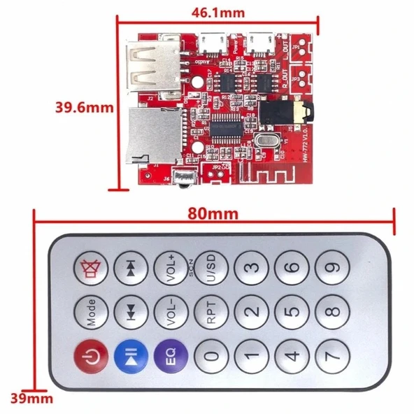 MP3 Kumandalı Bluetooth Amfi Modülü SD Kart + USB - Resim 4