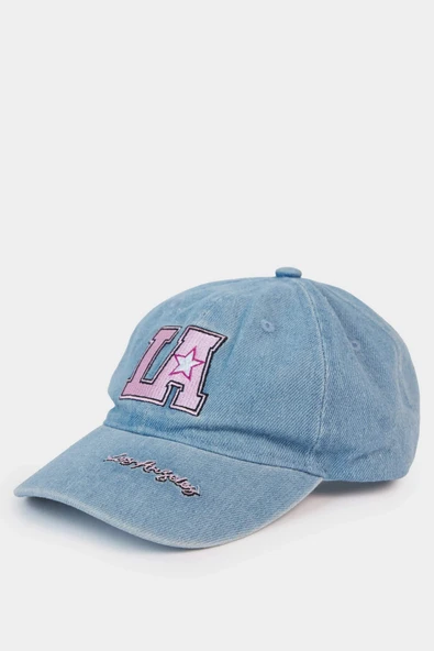 Defacto C0587A8BE106 Mavi Nakışlı Jean Cap Şapka Kız Çocuk ürün görseli 1