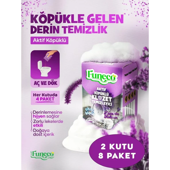 FUNECO Lavanta Ferahlığı - Avantajlı Paket - 2 Kutu - 8 Paket - Tuvalet Klozet Temizleyici, Aktif Köpüklü ürün görseli 1