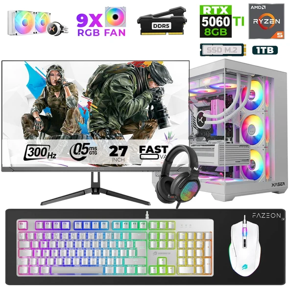 Xaser Star X320 Ryzen 5 7500F 32GB Ram 1TB M.2 NVMe SSD 8GB RTX5060Ti 27" 300Hz Oyuncu Bilgisayarı ürün görseli 1