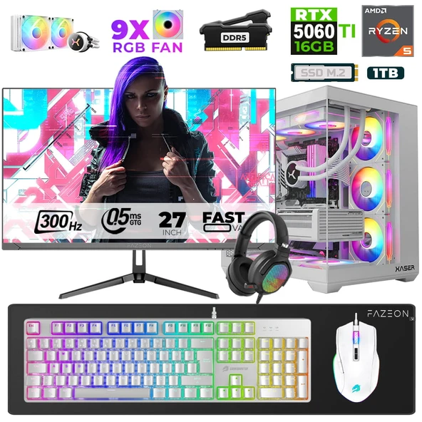 Xaser Star X340 Ryzen 5 7500F 16GB Ram 1TB M.2 NVMe SSD 16GB RTX5060Ti 27" 300Hz Oyuncu Bilgisayarı ürün görseli 1