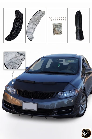Honda Civic 13 FB7 / FK2 (2012-2016) Ön Kaput Koruma Maskesi Siyah Deri - Taş Çarpma ve Güneş Koruma ürün görseli 1