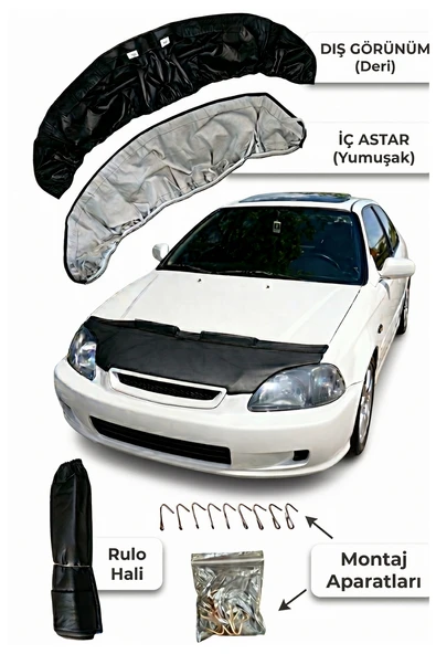 Honda Civic 1996-2000 Uyumlu Ön Kaput Koruma Maskesi Siyah Deri - Taş Çarpma & Güneş Koruyucu - Kolay Montaj ürün görseli 1