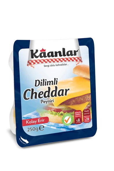 Kaanlar Cheddar Dilimli Peynir 250GR Tam Yağlı Kolay Eriyen Dilimlenmiş Burger-Et-Sandviç Cheddar Peyniri ürün görseli 1