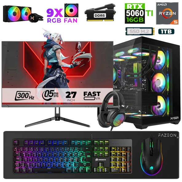 Xaser Star X330 Ryzen 5 7500F 16GB Ram 1TB M.2 NVMe SSD 16GB RTX5060Ti 27" 300Hz Oyuncu Bilgisayarı ürün görseli 1