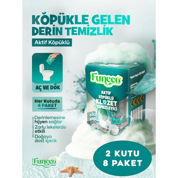FUNECO Okyanus Ferahlığı - Avantajlı Paket - 2 Kutu - 8 Paket - Tuvalet Klozet Temizleyici, Aktif Köpüklü ürün görseli 1