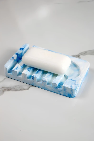 Betonmall Mermer Desenli Banyo Mutfak Tuvalet Beton Katı Sabunluk Su Giderli 8x13 cm ürün görseli 1