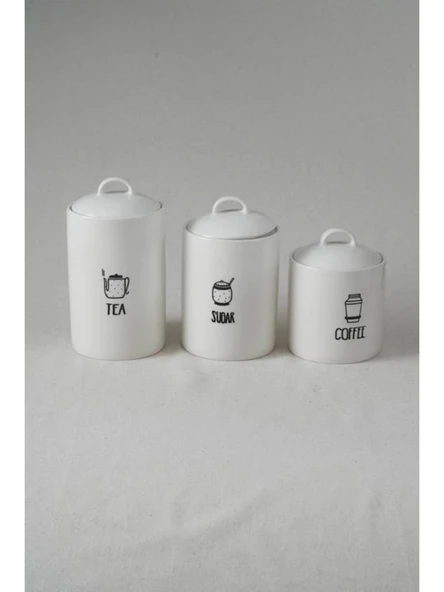 Acar Corey Porselen Desenli Beyaz Saklama Kabı 3'lü 700-900-1200 ml ürün görseli 1