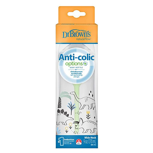 DB 91010 270 ml PP Geniş Ağız Anti-Kolik Options+, Dinozor Desenli, Tekli pak ürün görseli 1