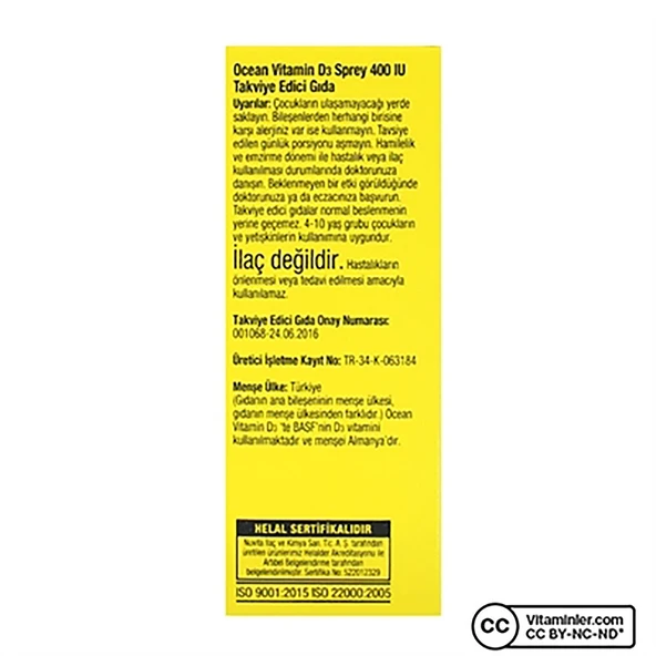 Ocean Vitamin D3 400 IU Sprey 20ml - Resim 2