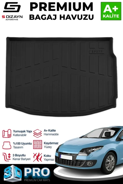 S-Dizayn Renault Megane 3 3D Pro Bagaj Havuzu 2009-2016 A+ Kalite ürün görseli 1