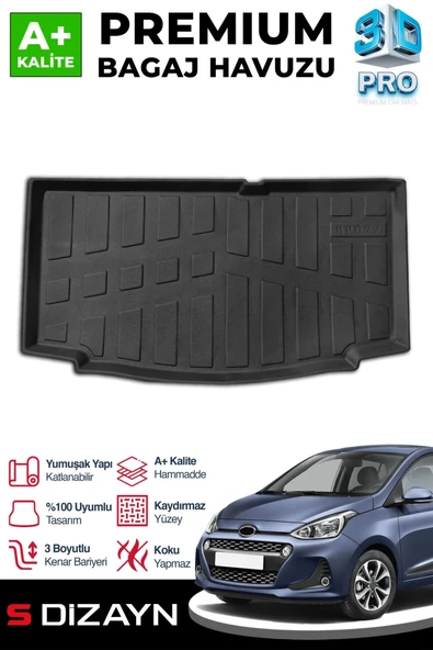 S-Dizayn Hyundai i10 3D Pro Bagaj Havuzu 2013-2019 A+ Kalite ürün görseli 1