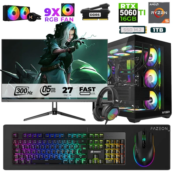 Xaser Star X350 Ryzen 5 7500F 32GB Ram 1TB M.2 NVMe SSD 16GB RTX5060Ti 27" 300Hz Oyuncu Bilgisayarı ürün görseli 1