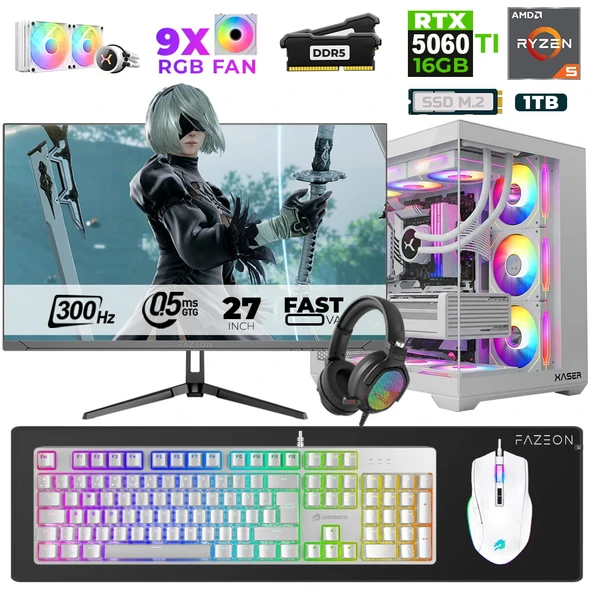 Xaser Star X360 Ryzen 5 7500F 32GB Ram 1TB M.2 NVMe SSD 16GB RTX5060Ti 27" 300Hz Oyuncu Bilgisayarı ürün görseli 1