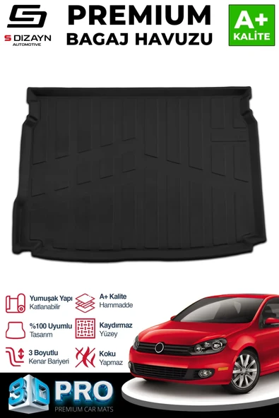 S-Dizayn VW Golf 6 3D Pro Bagaj Havuzu 2008-2012 A+ Kalite ürün görseli 1