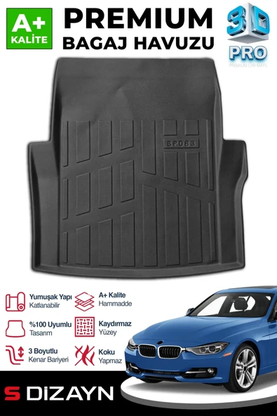 S-Dizayn Bmw 3 Serisi F30 3D Pro Bagaj Havuzu 2012-2019 A+ Kalite ürün görseli 1
