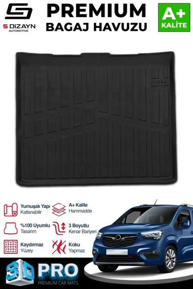 S-Dizayn Opel Combo E Seperatörsüz 3D Pro Bagaj Havuzu 2019 Üzeri A+ Kalite ürün görseli 1