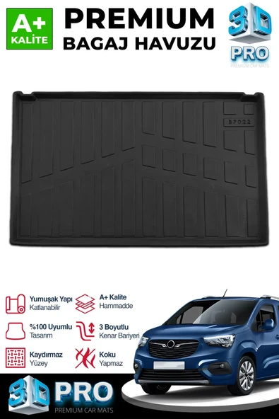 S-Dizayn Opel Combo Seperatörlü 3D Pro Bagaj Havuzu 2019 Üzeri A+ Kalite ürün görseli 1