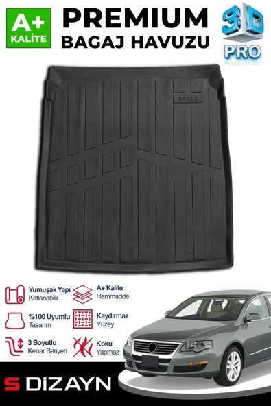 S-Dizayn VW Passat B6 3D Pro Bagaj Havuzu 2005-2010 A+ Kalite ürün görseli 1
