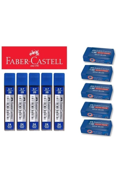 Faber Castell 5 Orta Boy Sınav Silgisi + 5 adet 0.7 Uç Seti ürün görseli 1