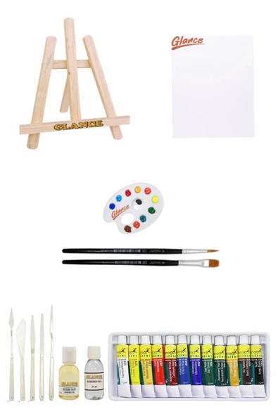 GLANCE Mini Şövale 25x35 Tuval Fanart 12x12 ml Yağlı Boya Başlangıç Seti ürün görseli 1