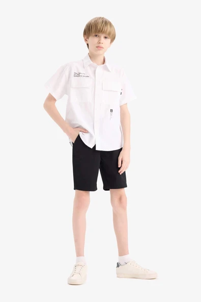 Defacto C2955 Siyah Erkek Çocuk Cepli Basic Düz Gabardin Şort - Resim 2