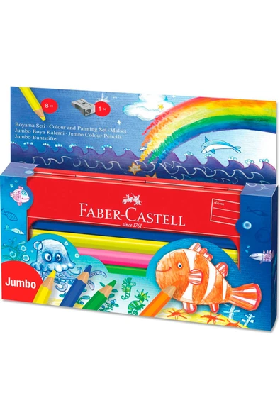 Faber Castell Jumbo Kuru Boya Seti Metal Kutulu 8 Renk 951080 ürün görseli 1