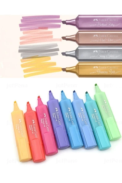 Faber Castell Yeni Metalik Ve Pastel Tüm Renkler 12 Li Işaretleme Kalem Seti ürün görseli 1