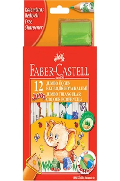 Faber Castell Faber-castell Jumbo Üçgen Beyaz Gövde Boya Kalemi 12 Renk Yarim Boy ürün görseli 1