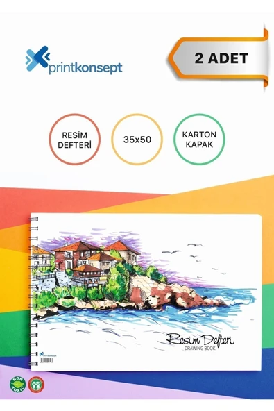 mediart Prıntkonsept 2'li Spiralli 35x50 80 Gr. 1. Hamur, Büyük Boy, Karton Kapak, Resim Defteri 15 Yaprak ürün görseli 1