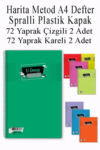 Artlantis A4 Okul Defteri Spiralli Plastik Kapak 72 Yaprak Çizgili 2 Adet ve 72 Yaprak Kareli 2 Adet Spralli H ürün görseli 1