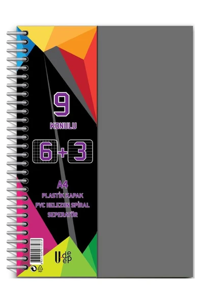 Artlantis 6+3 Ayraçlı Defter 9 Konulu 225 Yaprak 1 Adet 6 Kareli 3 Çizgili Spralli Plastik Kapak Seperatörlü ürün görseli 1