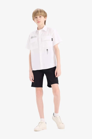 Defacto C2955 Siyah Erkek Çocuk Cepli Basic Düz Gabardin Şort - Resim 4
