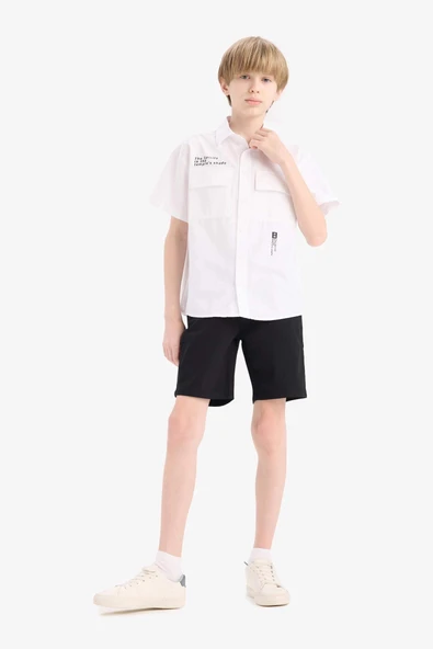 Defacto C2955 Siyah Erkek Çocuk Cepli Basic Düz Gabardin Şort - Resim 3